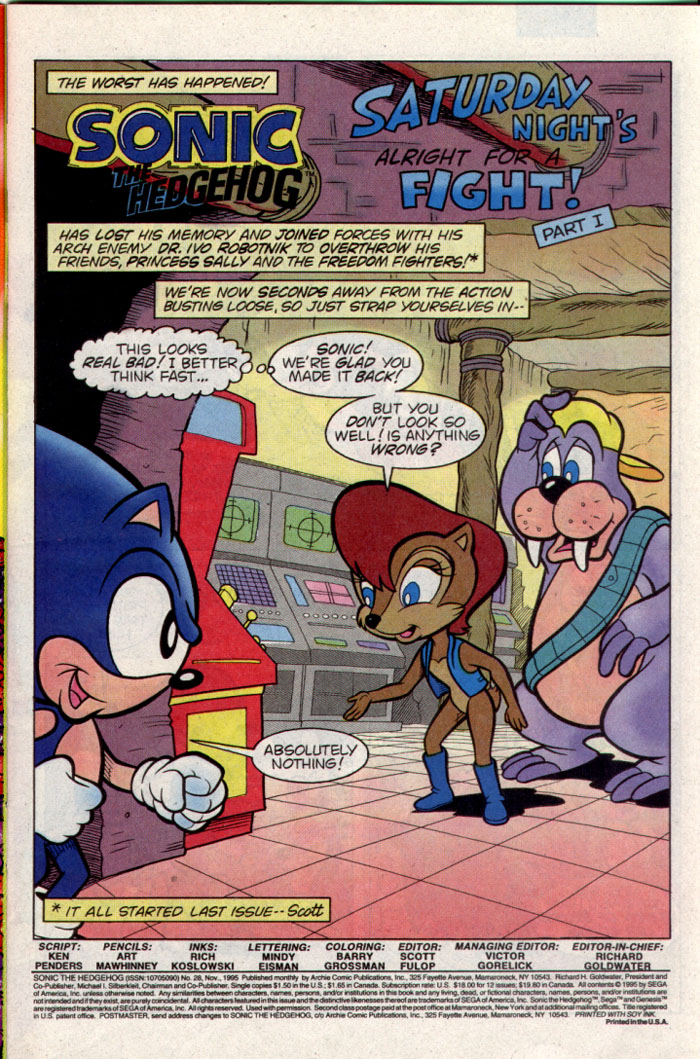 Sonic - Archie Adventure Series November 1995 Page 1